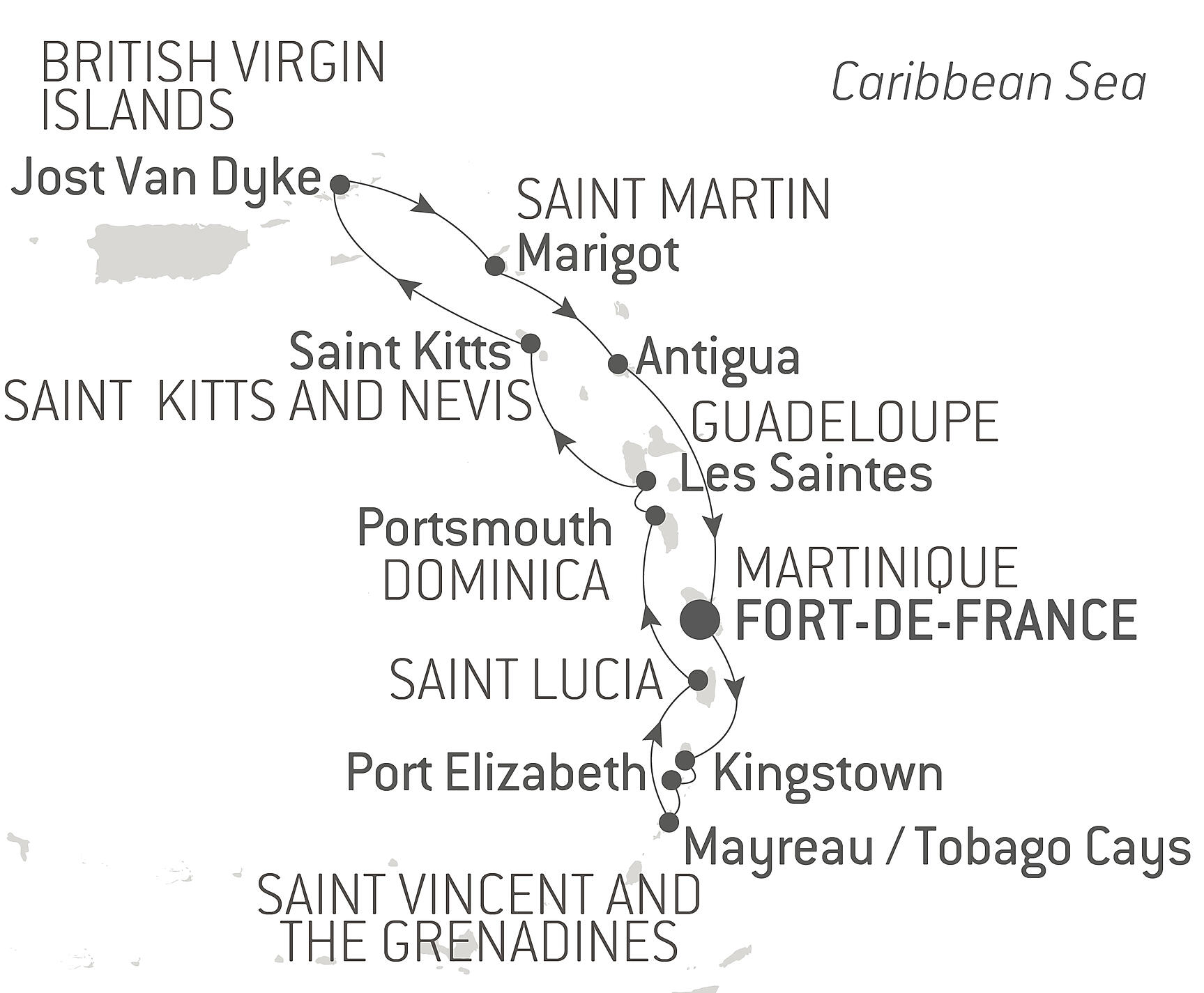 The Essential of the Caribbean Itinerary Map